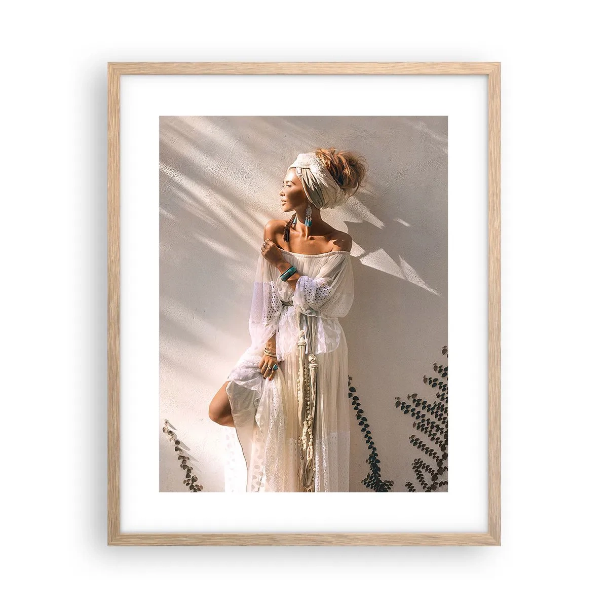 Poster în ramă de stejar deschis - Soarele și fata - 40x50 cm