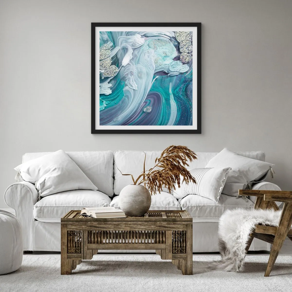 Poster în ramă neagră - Râuri de albastru - 30x30 cm