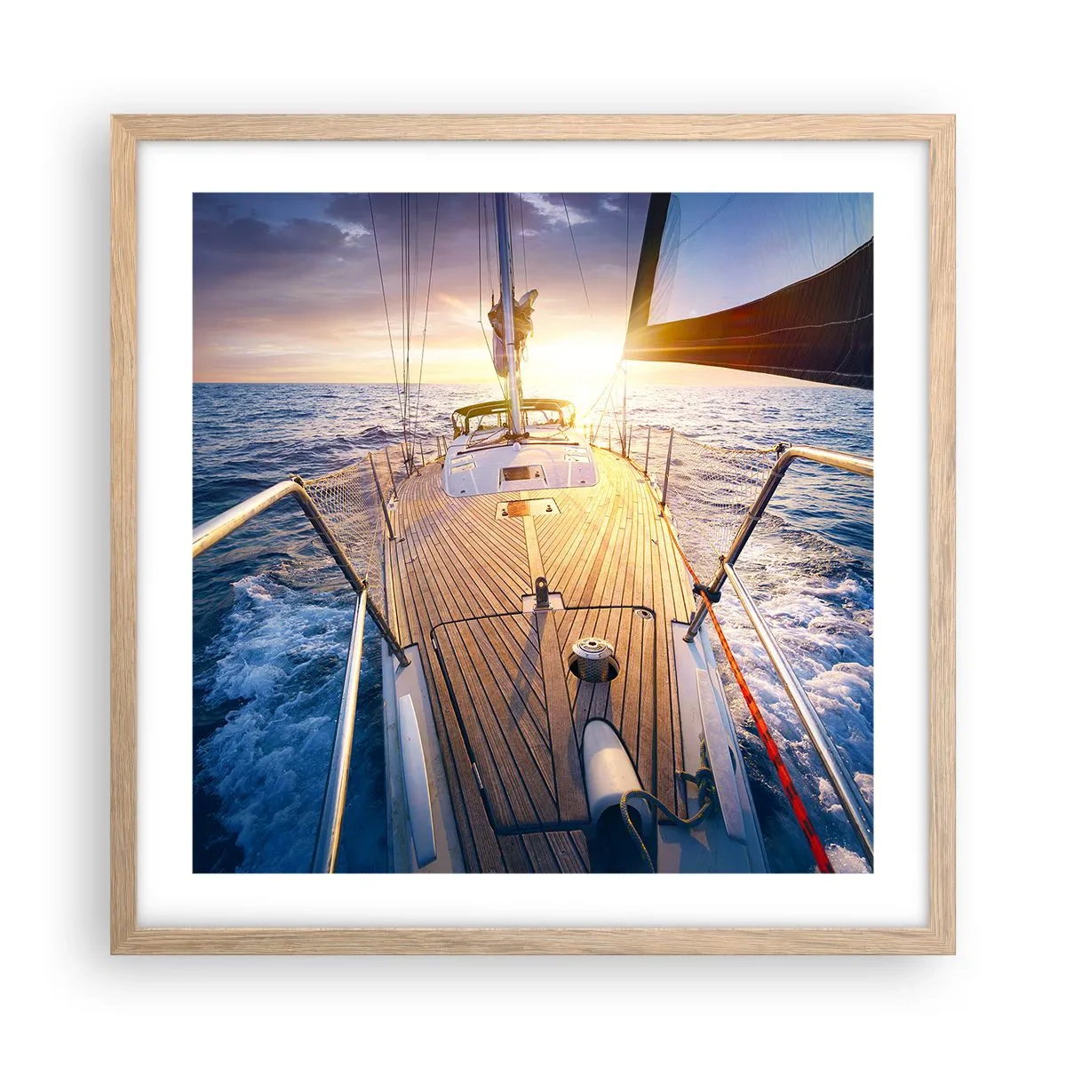 Poster în ramă de stejar deschis - Alergând pe valuri - 50x50 cm