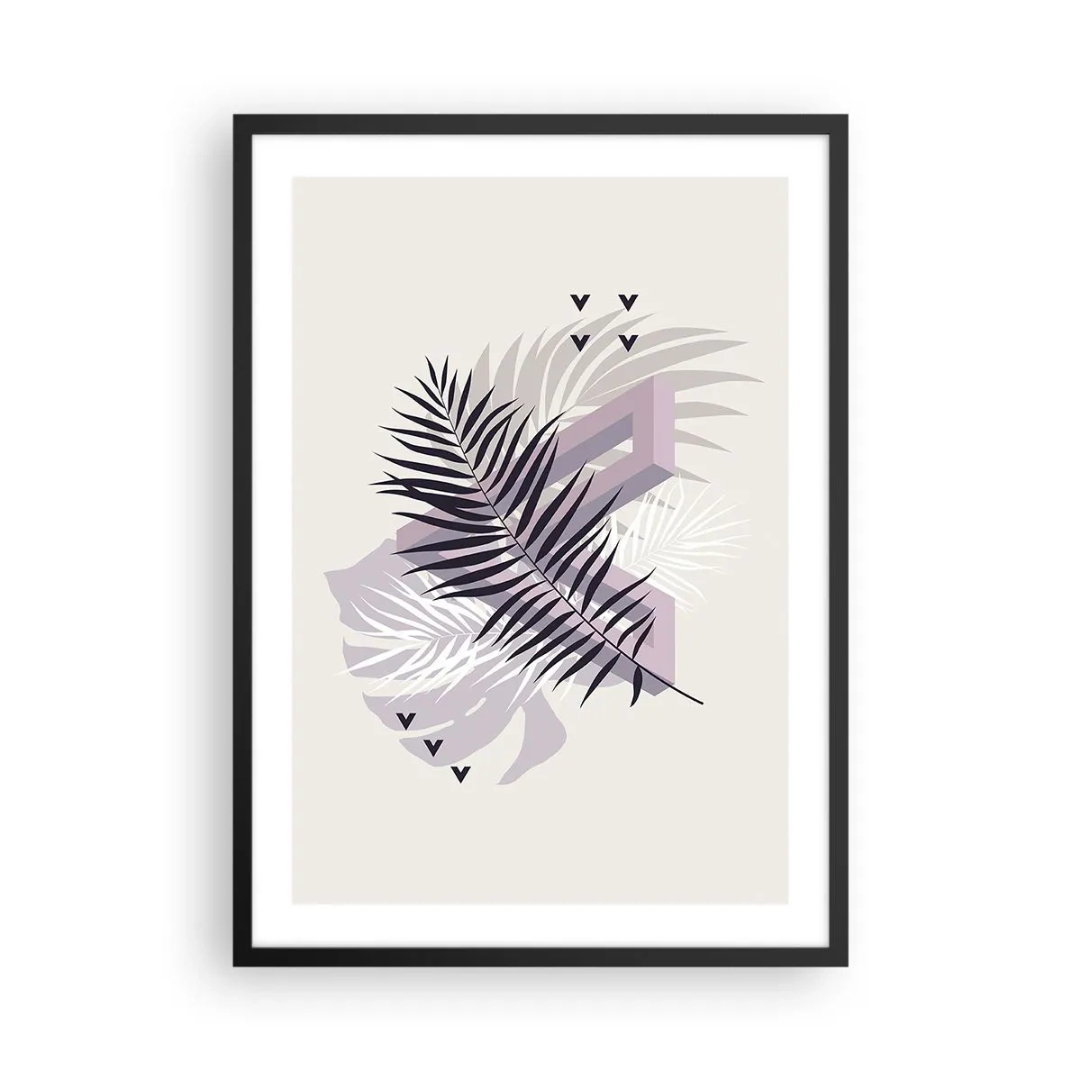 Poster în ramă neagră - Compoziție abstractă cu frunze și forme geometrice - 50x70cm - Umbra unei umbre - Decorațiune modernă pentru perete pentru living și dormitor ARTTOR