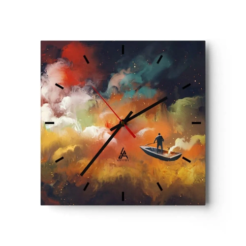 Ceas de perete - Ceas pe sticlă - Cu barca prin galaxie - 30x30 cm