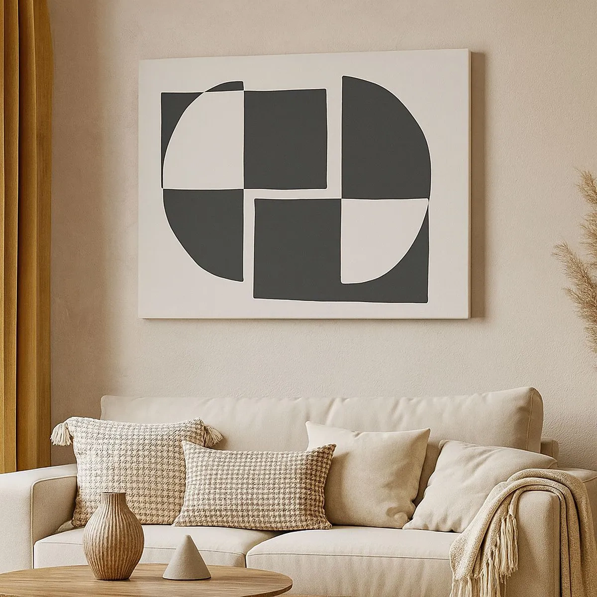 Tablou pe pânză Canvas - Forme geometrice abstracte în alb și negru - 70x50cm - Antiteză - sinteză - Decorațiune modernă pentru perete pentru living și dormitor ARTTOR