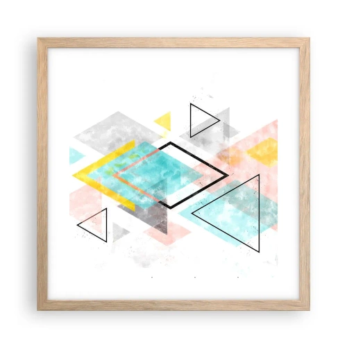 Poster în ramă de stejar deschis - Joc geometric - 40x40 cm
