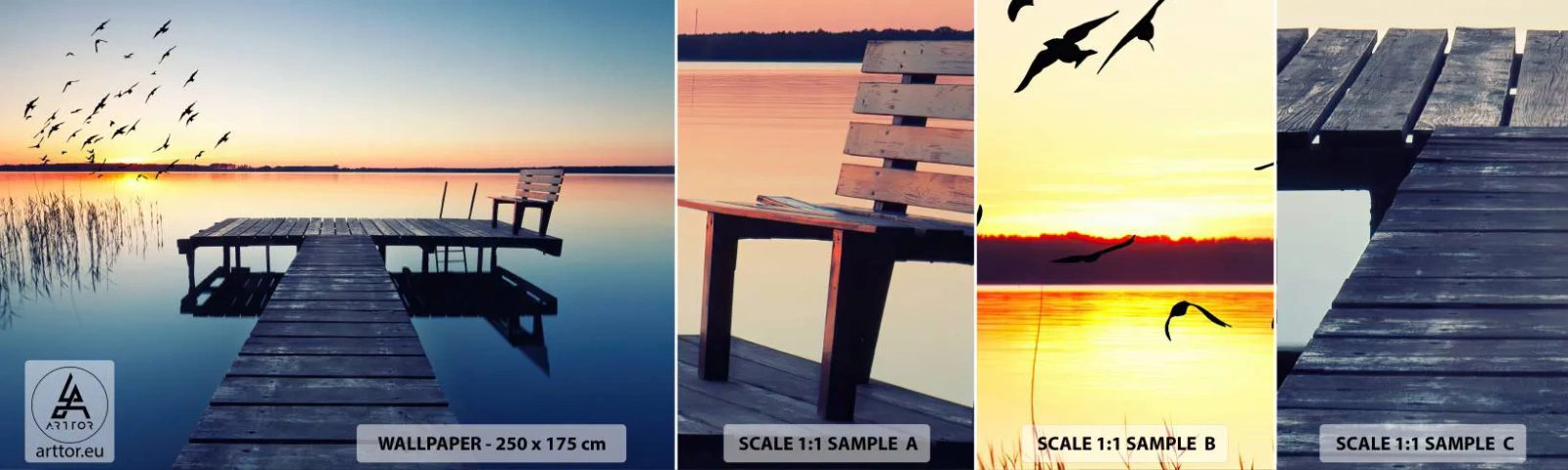 Mostră de Tapet Standard Eco - A fost o zi bună - Peisaj, Lac, Pod de lemn - 100x30 cm