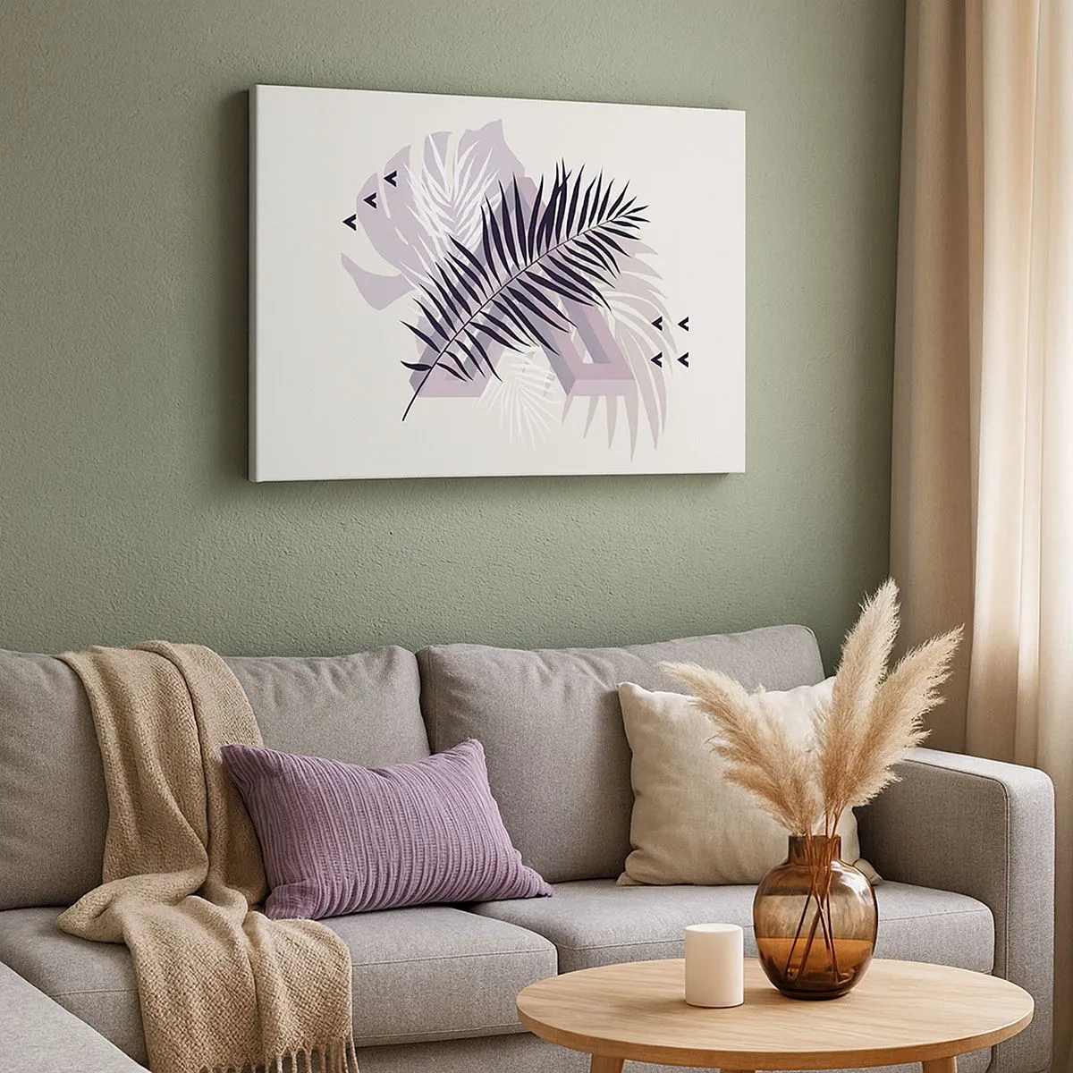 Tablou pe pânză Canvas - O compoziție minimalistă cu frunze și forme geometrice - 70x50cm - Umbra unei umbre - Decorațiune modernă pentru perete pentru living și dormitor ARTTOR