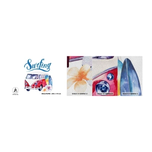 Mostră tapet Premium Sand - Un clasic pentru surferi - Autobuz de epocă, Călătorii, Placă de surf - 100x30 cm
