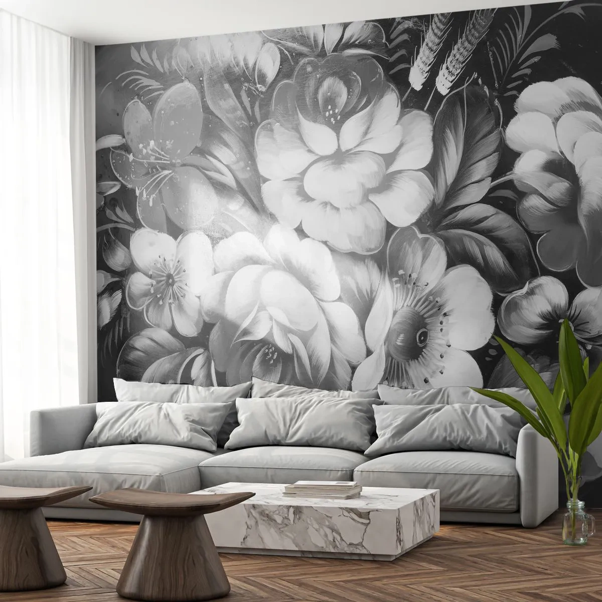 Tapet Autoadeziv Deluxe Sticker - Frumoase chiar și în gri - Abstracția, Flori, Bucată - 250x175 cm