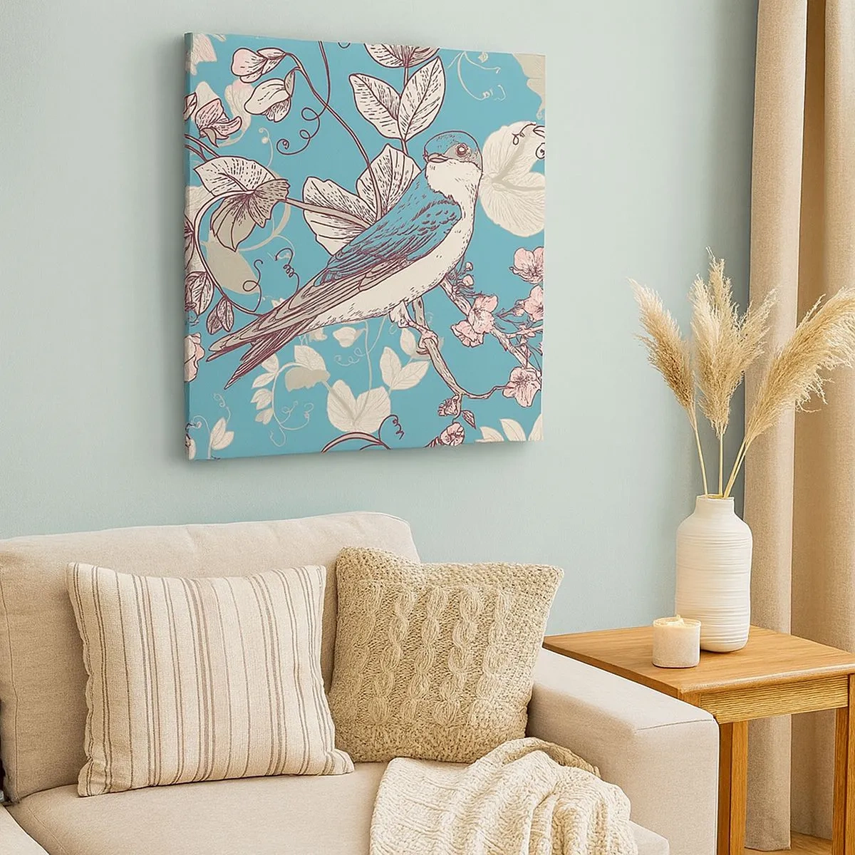 Tablou pe pânză - Ciripit în florile albe - 30x30 cm