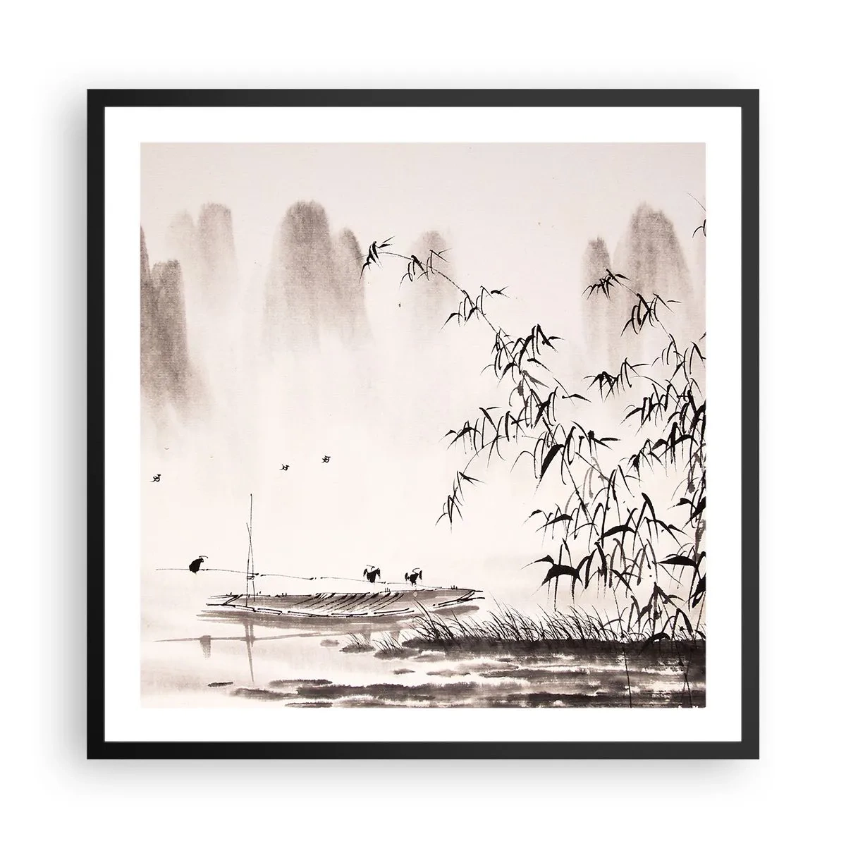 Poster în ramă neagră - Liniștea câmpurilor de orez - 60x60 cm