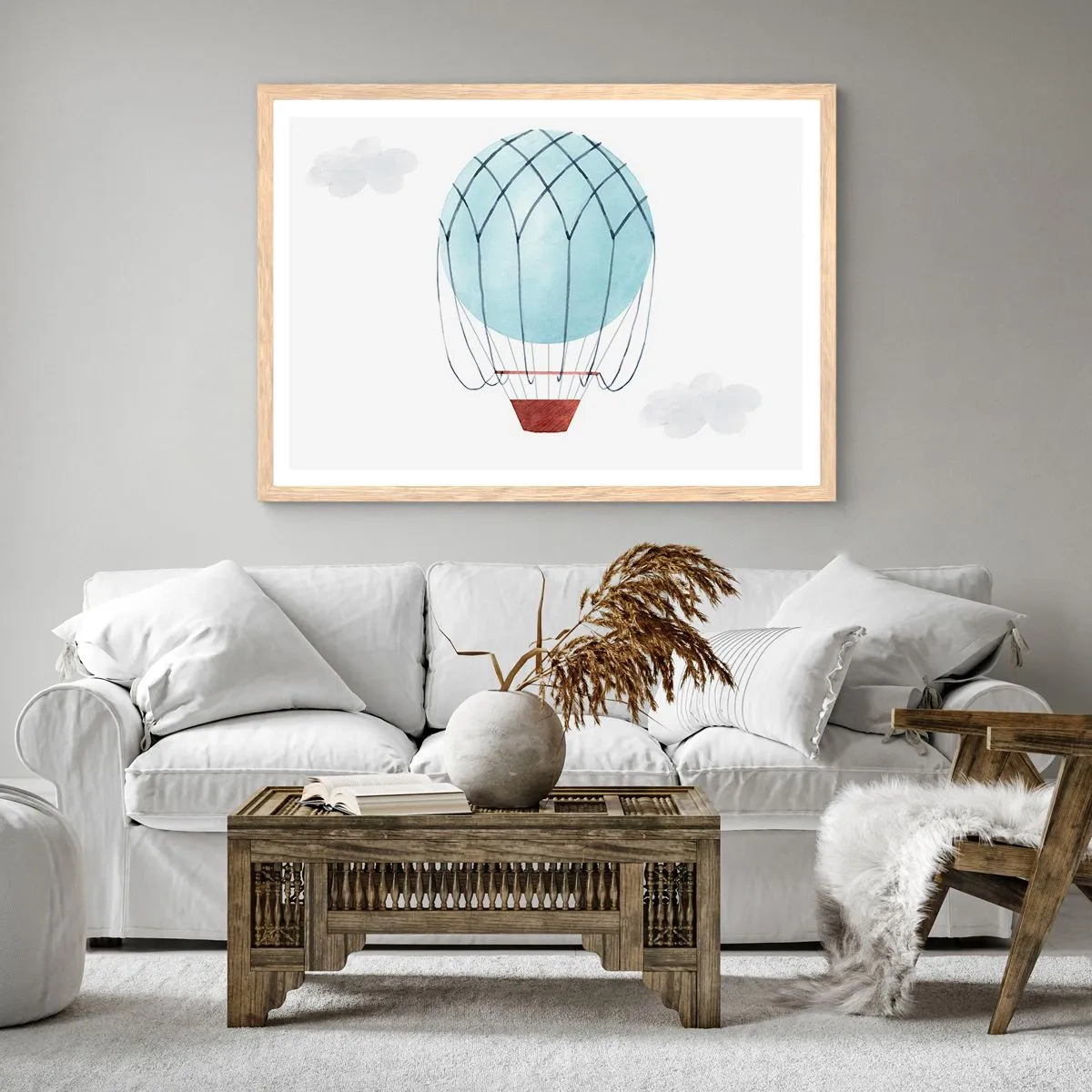 Poster în ramă de stejar deschis - Complet în nori - 100x70 cm