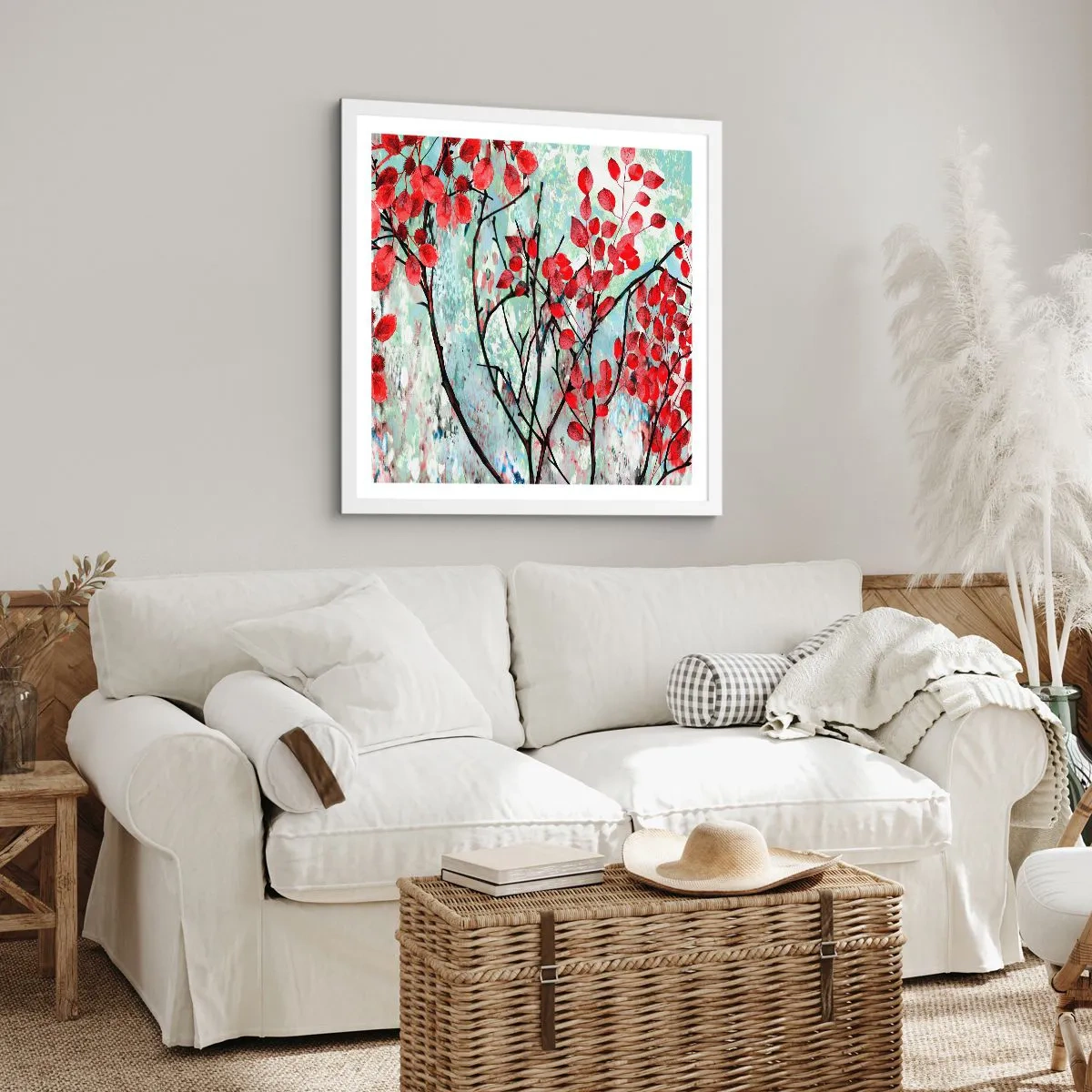 Poster în ramă albă - Arbore în stacojiu - 40x40 cm