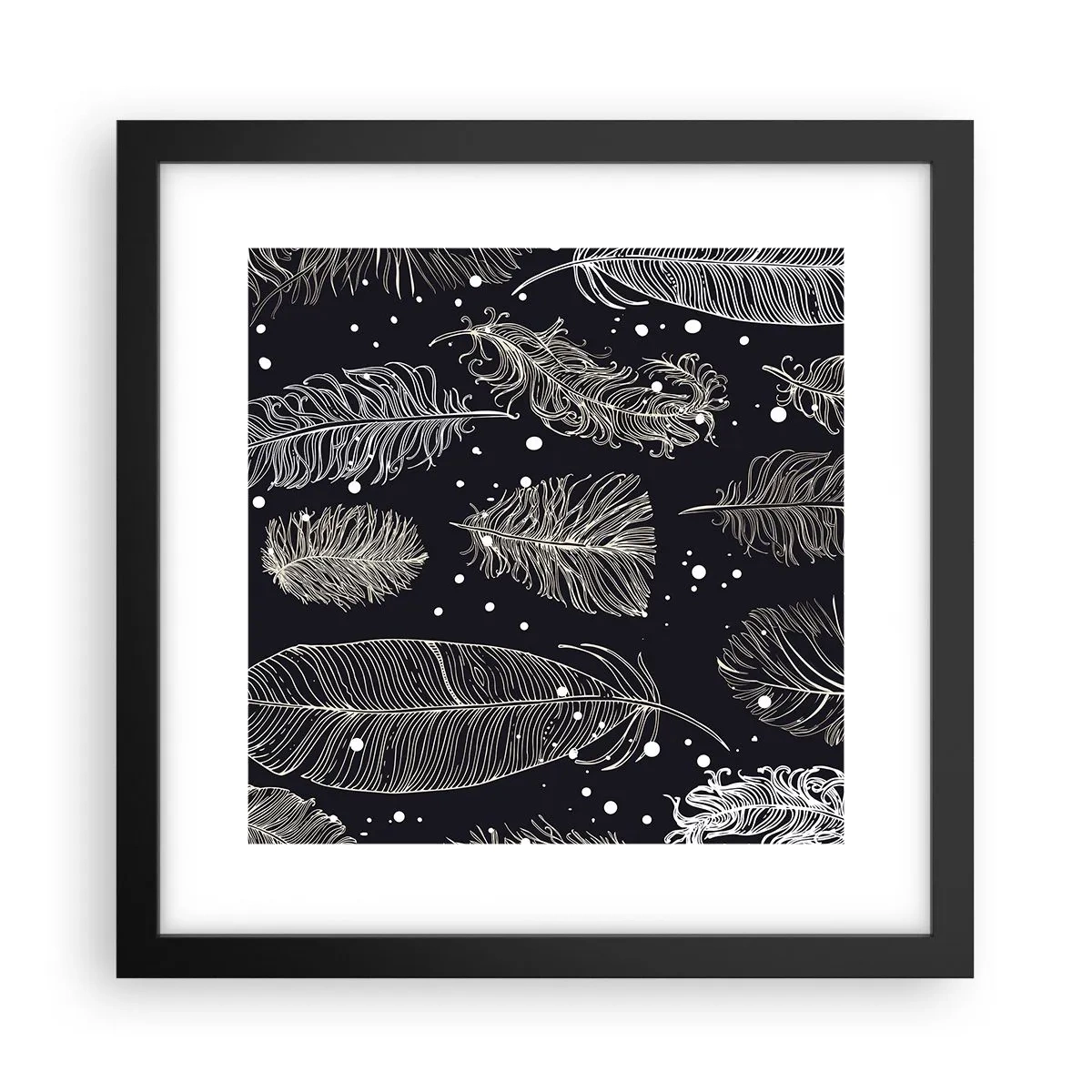 Poster în ramă neagră - Dantelă cu pene - 30x30 cm