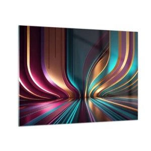 Tablou pe sticlă - Linii colorate de lumină creând forme futuriste - 70x50cm - Arhitectură de lumină - Decorațiune modernă pentru perete pentru living și dormitor ARTTOR