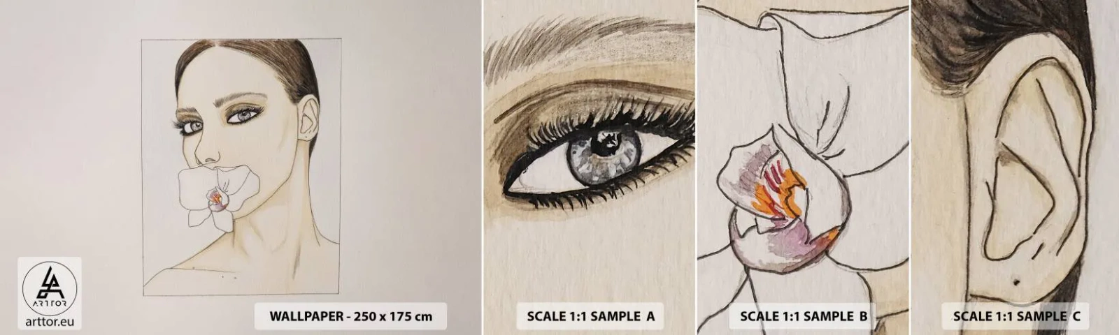 Mostră tapet autocolant Deluxe Sticker - Un simbol al eleganței și frumuseții - Abstracția, Bucată, Femeie - 100x30 cm