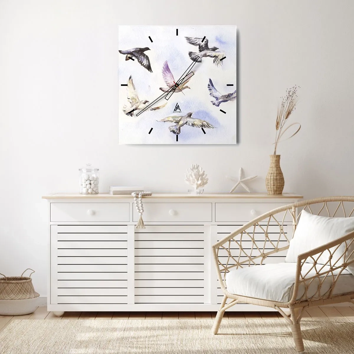 Ceas de perete - Ceas pe sticlă - Libertatea în gri și albastru - 30x30 cm