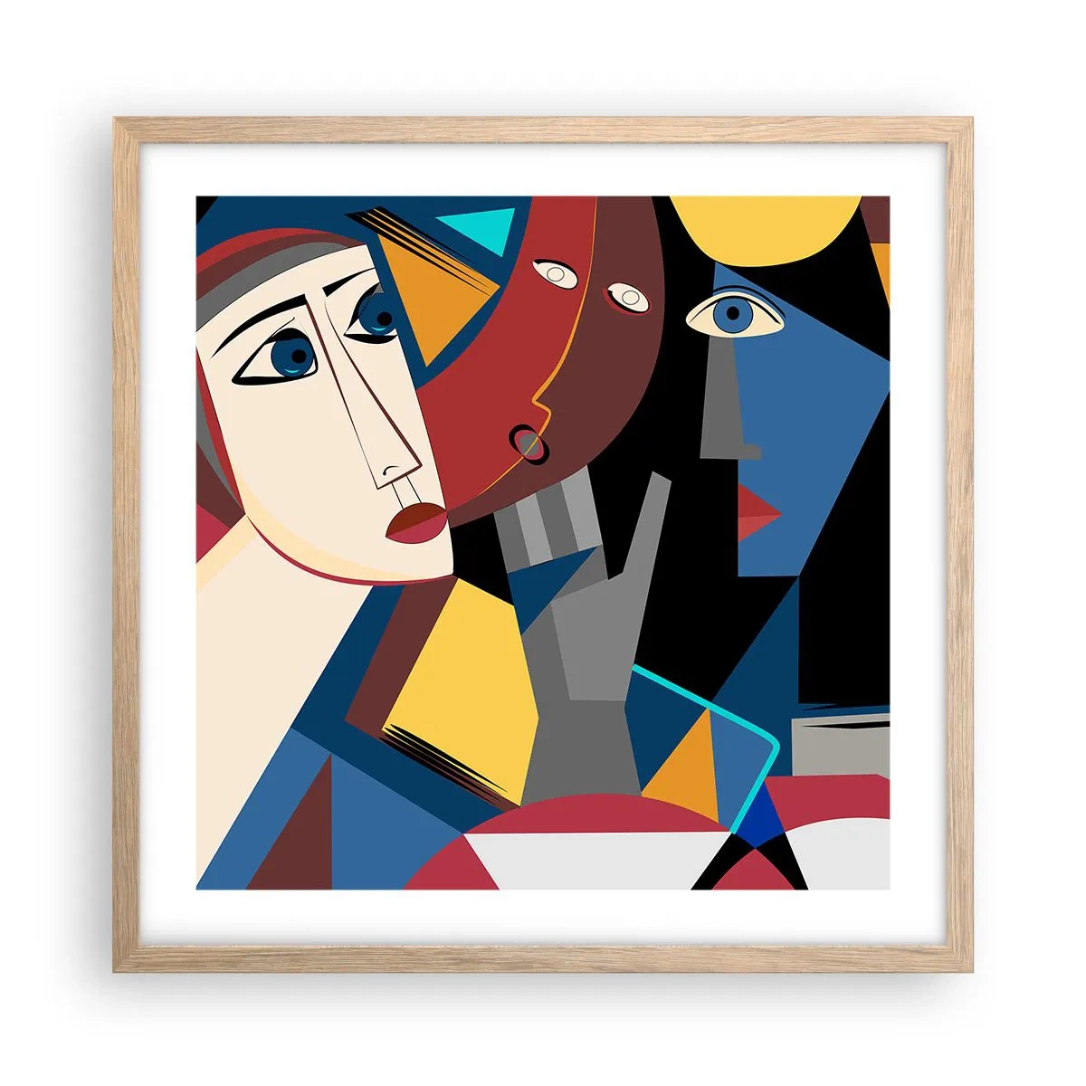 Poster în ramă de stejar deschis - Discuția cubiștilor - 50x50 cm