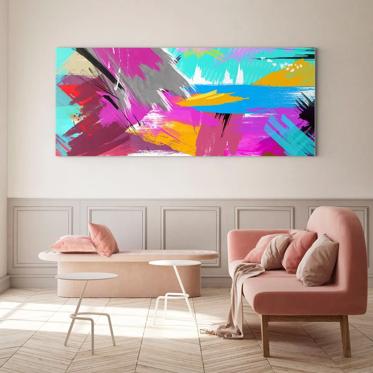 Tablou pe sticlă - Mâzgălituri cu pensula - 120x50 cm