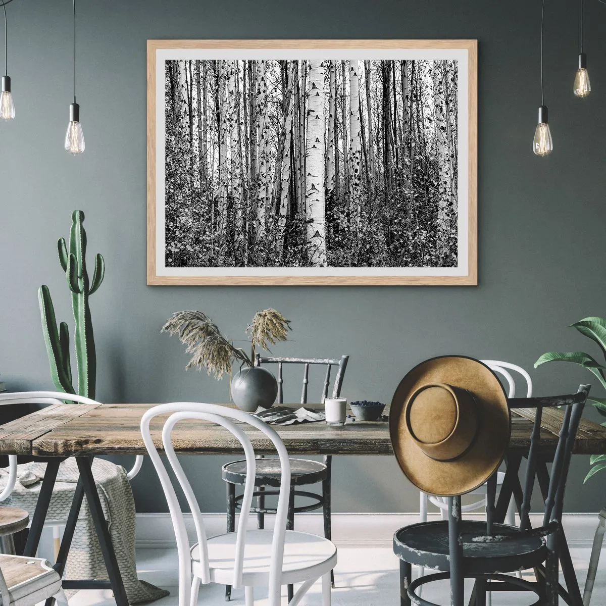 Poster în ramă de stejar deschis - Coloane de mesteacăn - 100x70 cm