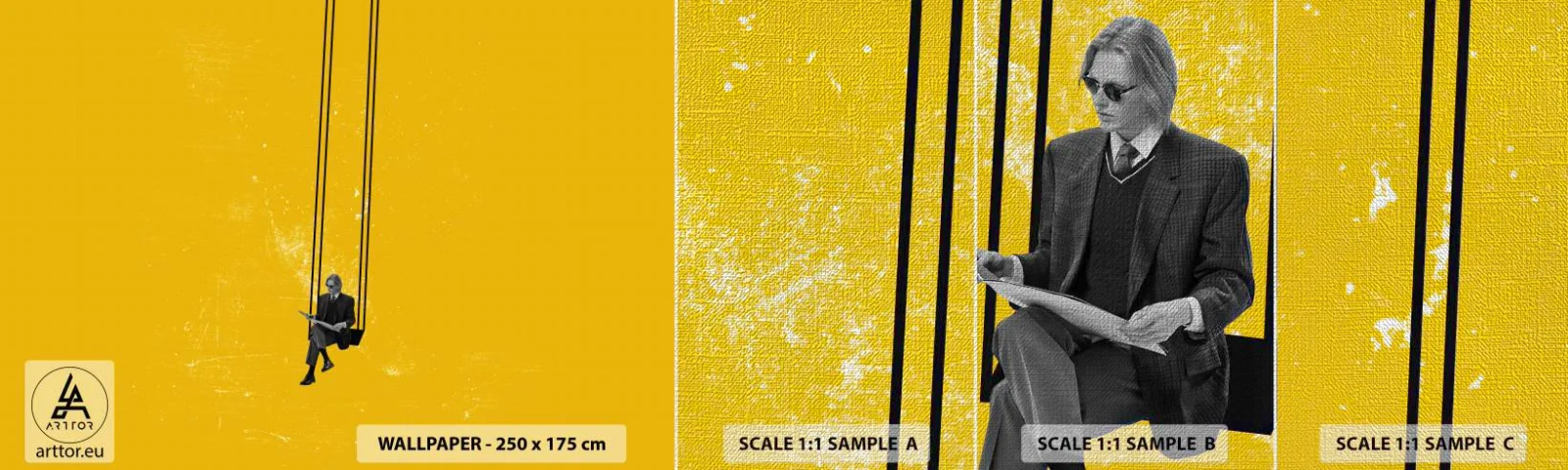 Mostră tapet Premium Canvas - O zi ca oricare alta - Artă Modernă, Leagăn, Om - 100x30 cm