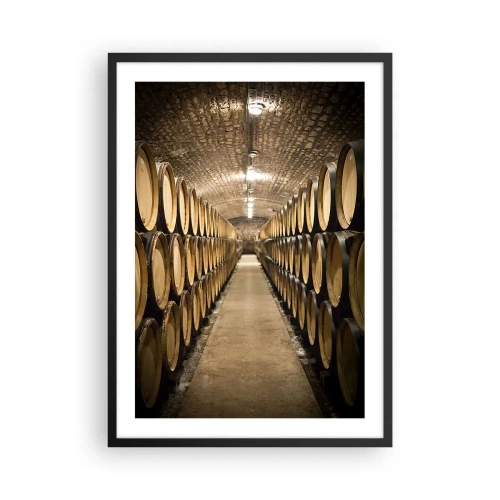 Poster în ramă neagră - O pivniță plină de butoaie de vin - 50x70cm - În pivniță de vin - Decorațiune modernă pentru perete pentru living și dormitor ARTTOR