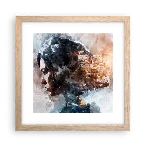 Poster în ramă de stejar deschis - Povestea unei fete cu un oraș în fundal - 30x30 cm