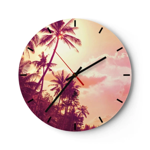 Ceas de perete - Ceas pe sticlă - Palmieri pe cer la apus - 30x30cm - Trebuie să alegeți - Decorațiune modernă pentru perete pentru living, bucătărie și dormitor ARTTOR