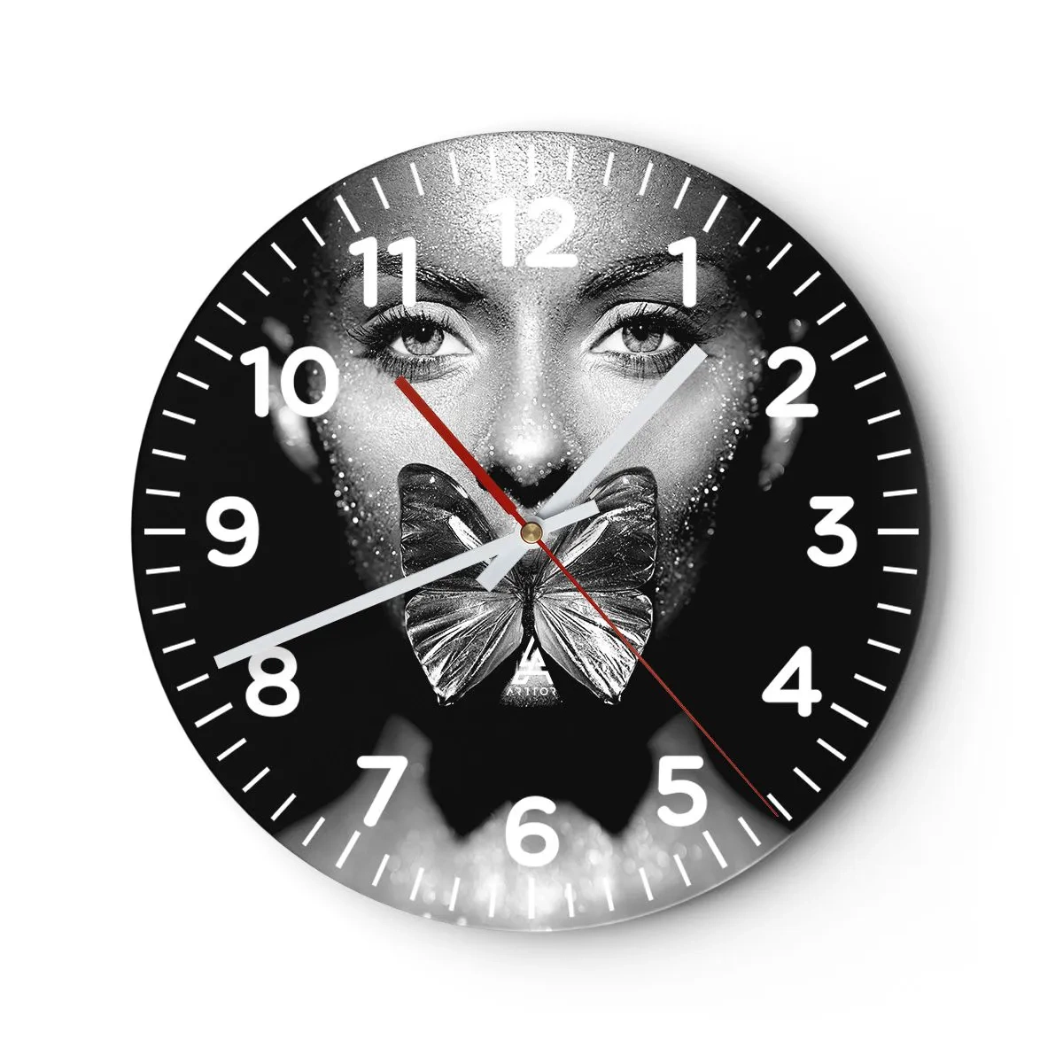 Ceas de perete - Ceas pe sticlă - Sărut de fluture - 40x40 cm