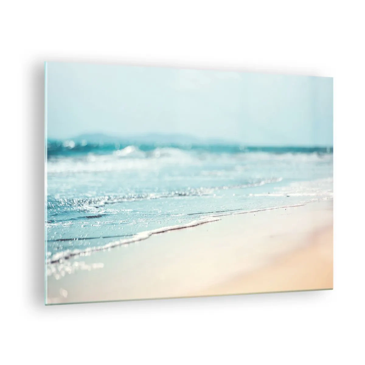 Tablou pe sticlă - Valuri line ale oceanului care mângâie plaja nisipoasă - 70x50cm - Căldură și zgomotul valurilor - Decorațiune modernă pentru perete pentru living și dormitor ARTTOR