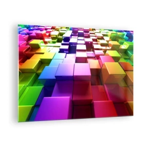 Tablou pe sticlă - Cuburi colorate care formează un model abstract tridimensional - 70x50cm - Op-art împreună ca o echipă - Decorațiune modernă pentru perete pentru living și dormitor ARTTOR
