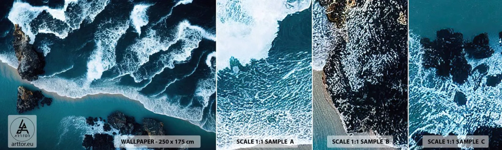 Mostră tapet autocolant Deluxe Sticker - Înfășurate în valuri - faleza, Mare, Natură - 100x30 cm