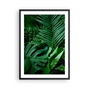 Poster în ramă neagră - Ferigă verde și frunze de palmier creează un model tropical - 50x70cm - Înfășurate în verde - Decorațiune modernă pentru perete pentru living și dormitor ARTTOR