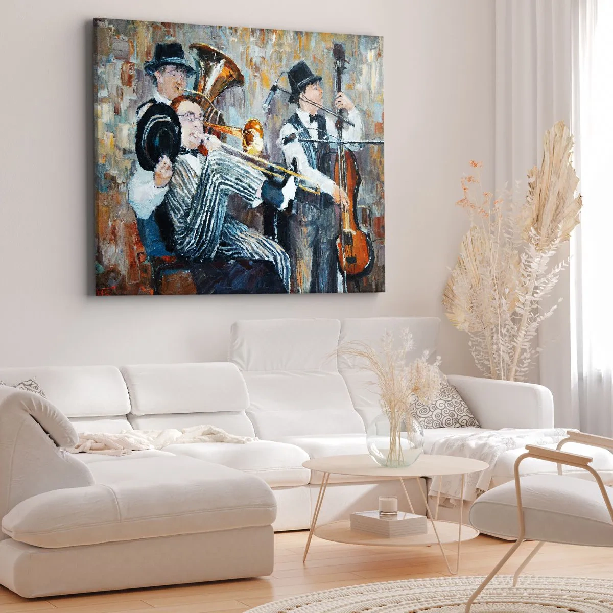 Tablou pe pânză Canvas - Muzicieni de jazz într-un stil pictural în timpul unui concert - 70x50cm - Numai jazz - Decorațiune modernă pentru perete pentru living și dormitor ARTTOR