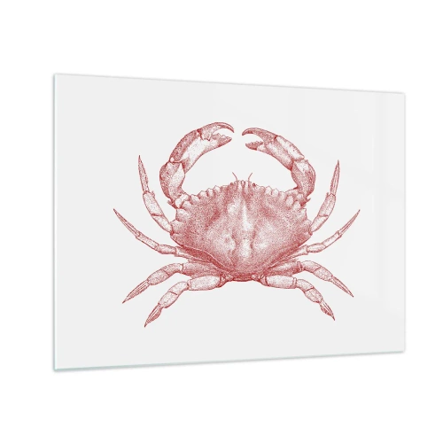 Tablou pe sticlă - Schiță a unui crab roșu pe un fundal deschis în stil retro - 70x50cm - Crab peste crabi - Decorațiune modernă pentru perete pentru living și dormitor ARTTOR