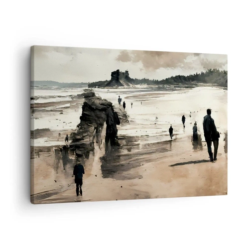 Tablou pe pânză Canvas - Plimbători pe plajă într-un peisaj liniștit - 70x50cm - Reamintiți - Decorațiune modernă pentru perete pentru living și dormitor ARTTOR