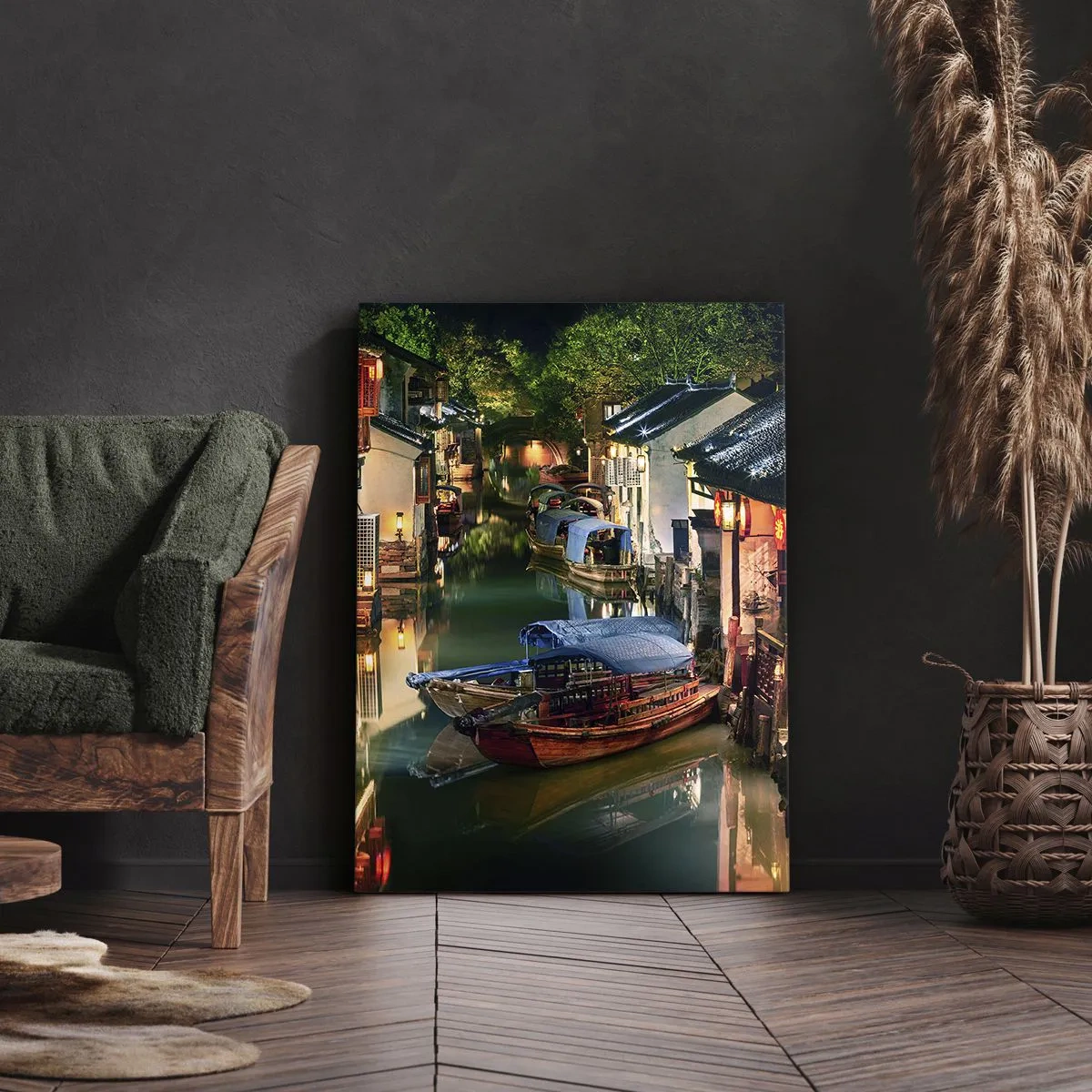 Tablou pe pânză - O seară pe o stradă chinezească - 50x70 cm