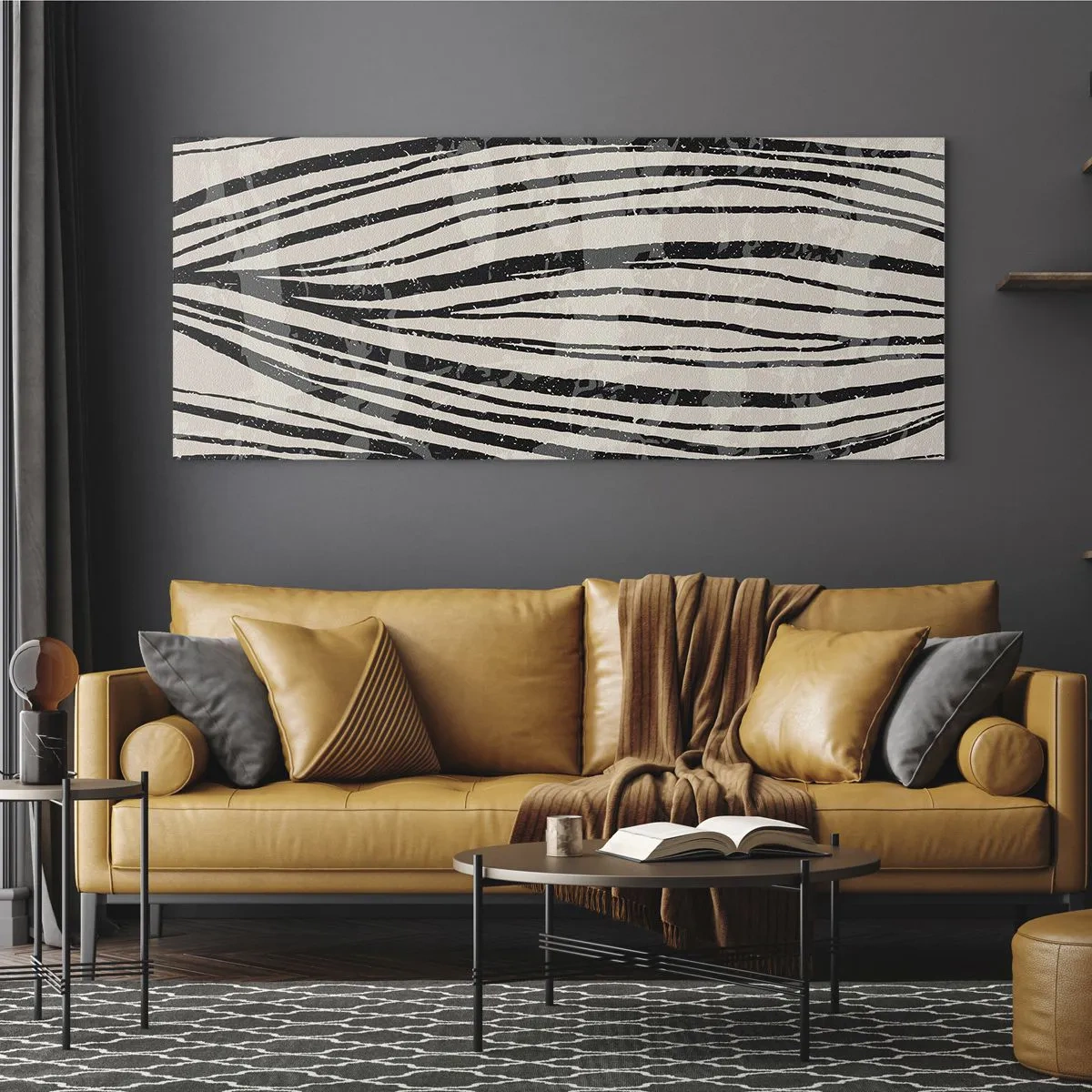 Tablou pe sticlă - Deversare de linii - 100x40 cm