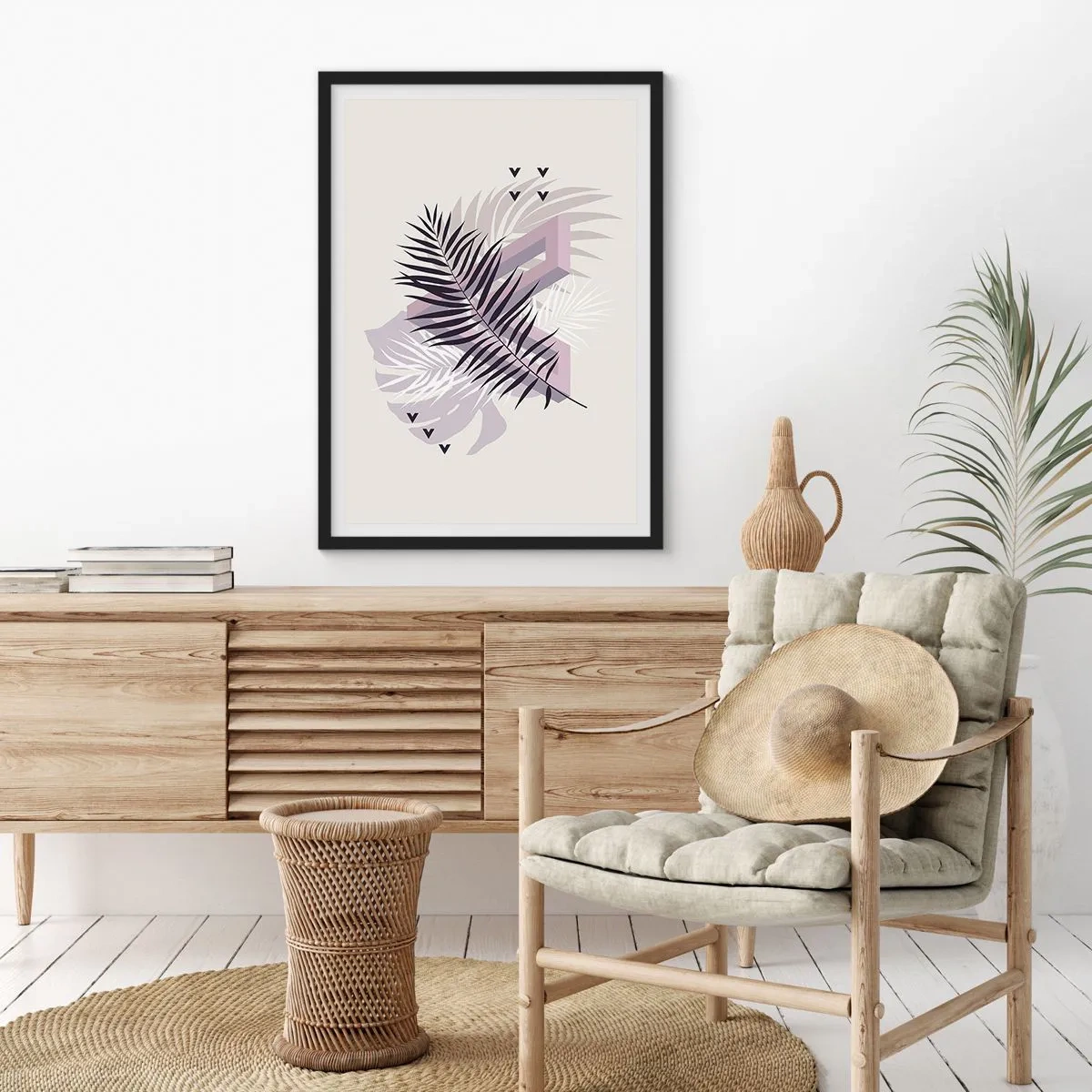 Poster în ramă neagră - Compoziție abstractă cu frunze și forme geometrice - 50x70cm - Umbra unei umbre - Decorațiune modernă pentru perete pentru living și dormitor ARTTOR