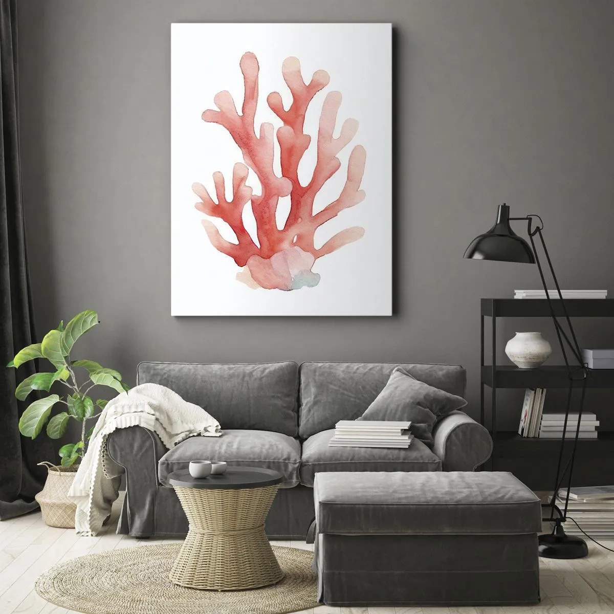 Tablou pe pânză - Culoare de coral - 65x120 cm