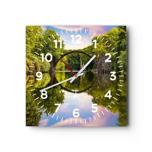 Ceas de perete - Ceas pe sticlă - La punctul de întâlnire a două lumi - 30x30 cm