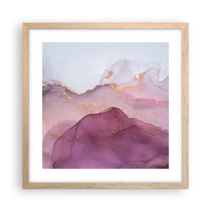 Poster în ramă de stejar deschis - Valuri de liliac și violet - 40x40 cm