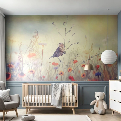 Tapet Premium Sand - Portret de pasăre cu o pajiște în fundal - Pasăre, luncă, Natură - 300x210 cm