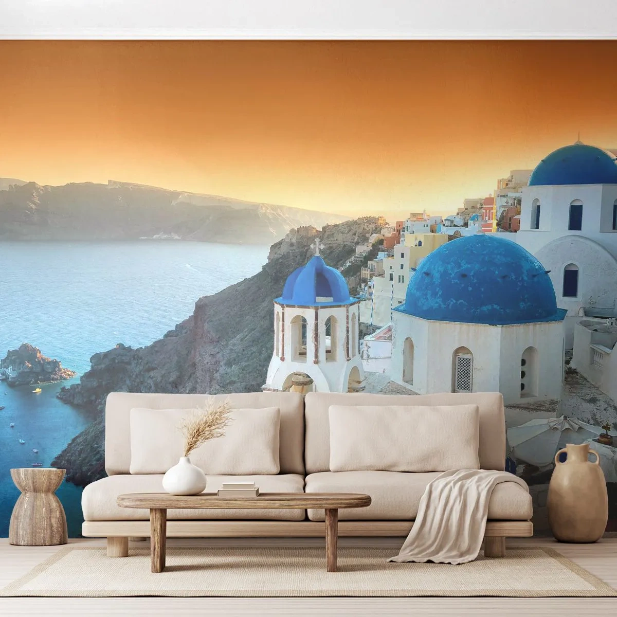 Tapet Premium Sand - Santorini - îmbrățișat de stânci - Peisaj, Grecia, Santorini - 250x175 cm