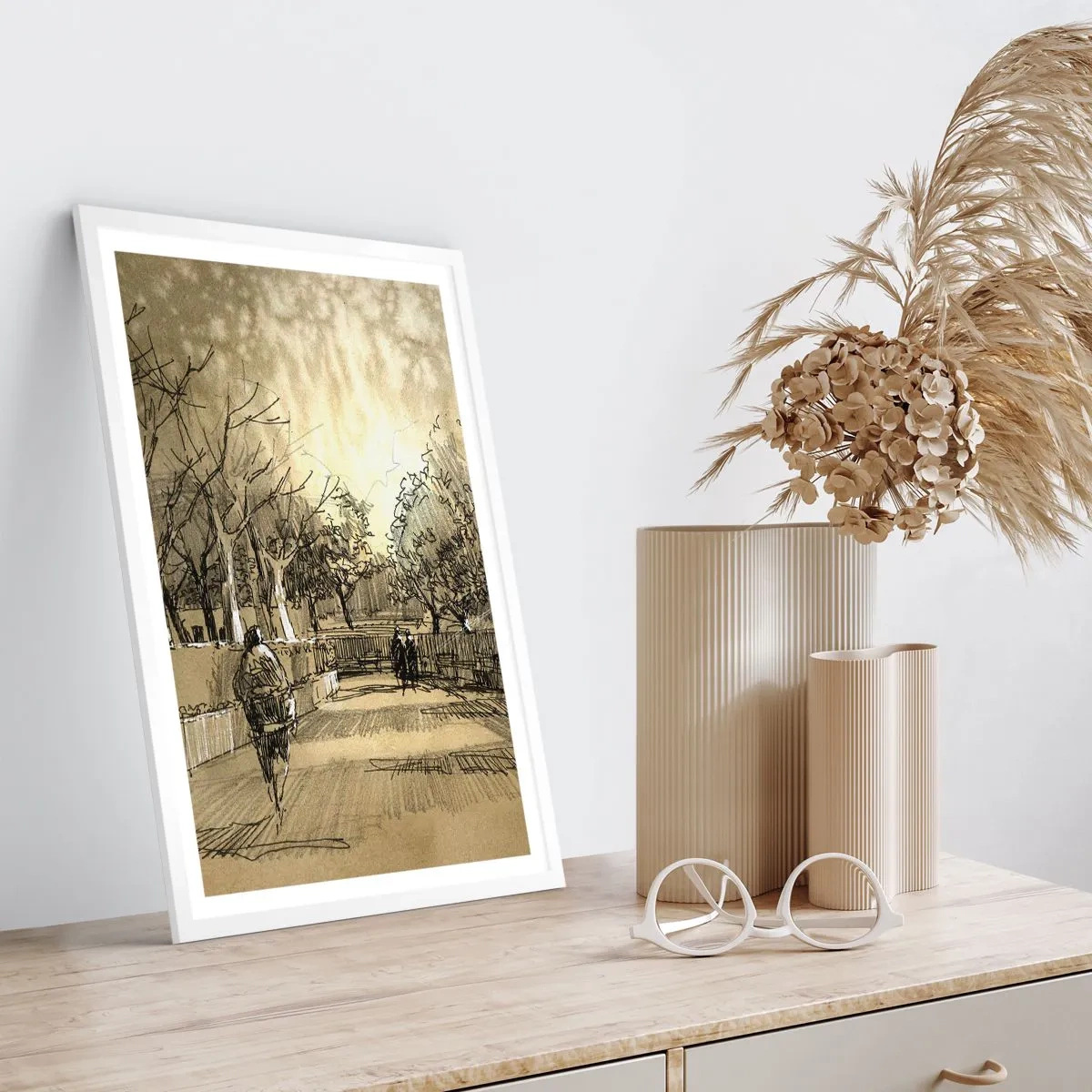 Poster în ramă albă - Un moment reținut cu pene - 50x70 cm