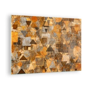 Tablou pe sticlă - Compoziție geometrică abstractă în tonuri calde - 70x50cm - Lumea băgată în formă - Decorațiune modernă pentru perete pentru living și dormitor ARTTOR
