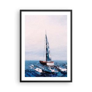 Poster în ramă neagră - O barcă cu pânze pe un ocean furtunos, într-un stil pictural - 50x70cm - Frăția vântului - Decorațiune modernă pentru perete pentru living și dormitor ARTTOR