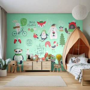 Tapet Standard Eco - Să nu se termine niciodată Crăciunul! - Pentru copii, Iarnă, Animale Fericite - 400x280 cm