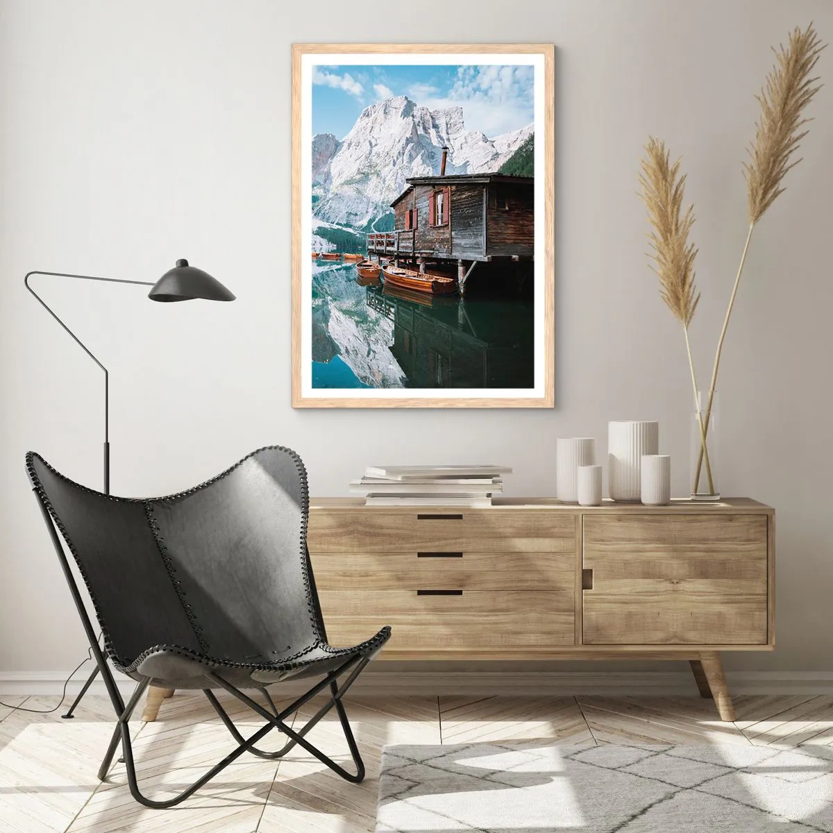 Poster în ramă de stejar deschis - Dimineață cristalină de munte - 61x91 cm