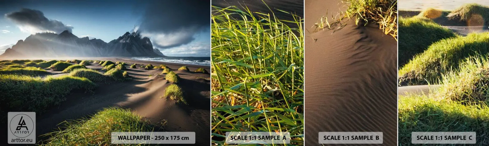 Mostră de Tapet Standard Eco - Armonia elementelor - Peisaj, Islanda, Munţi - 100x30 cm