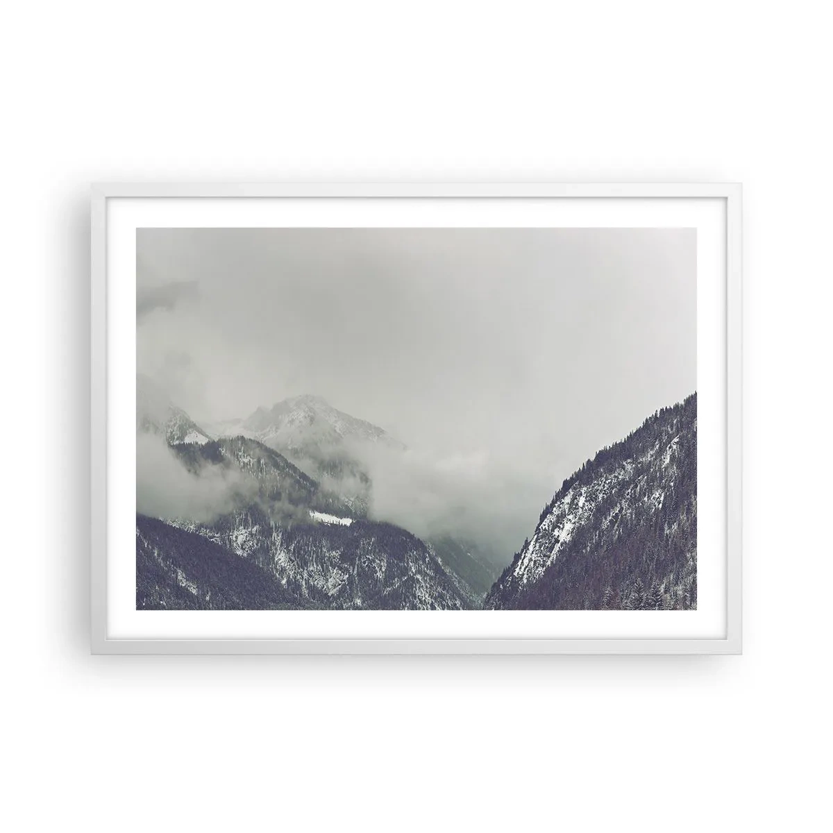 Poster în ramă albă - Valea cețoasă - 70x50 cm