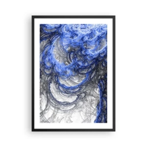 Poster în ramă neagră - Valuri abstracte în nuanțe de albastru și gri - 50x70cm - Nașterea unui val - Decorațiune modernă pentru perete pentru living și dormitor ARTTOR